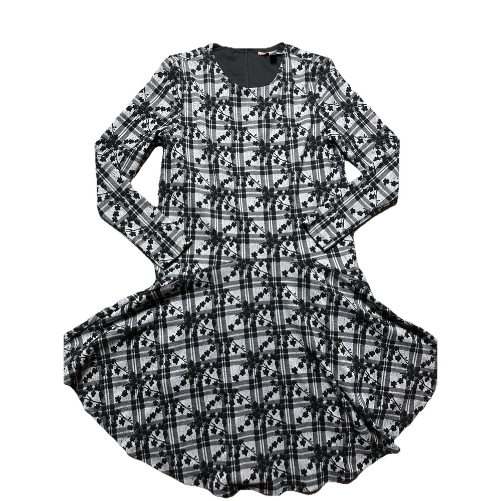 Anthropologie Hutch Black & White Plaid Knit Dress W/floral Pattern, Size XS